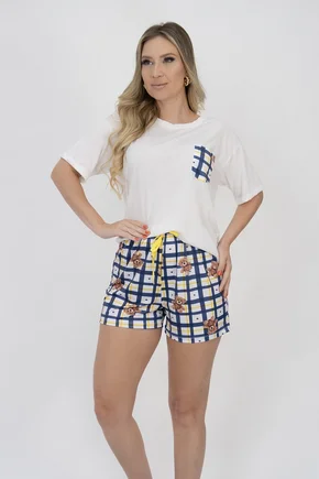 01 pijama curto meia manga familia xadrez mae