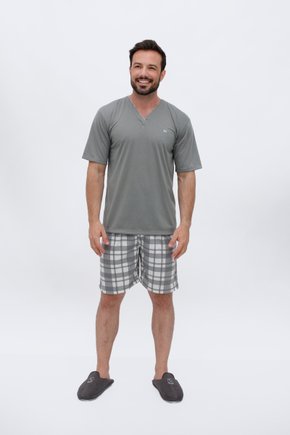 03 pijama curto meia manga masculino xadrez