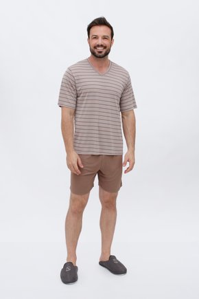 01 pijama curto meia manga masculino liganete marrom