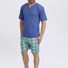 02 pijama curto meia manga masculino xadrez azul e verde