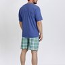 03 pijama curto meia manga masculino xadrez azul e verde