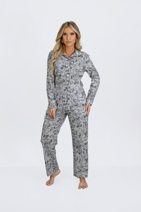 01 pijama longo manga longa americano tana lawn feminino cinza