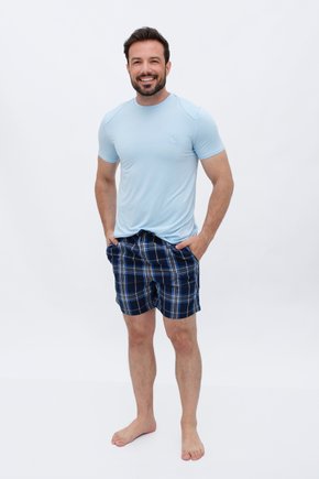 01 pijama curto meia manga masculino azul