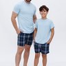 02 pijama curto meia manga masculino azul filho
