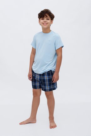 03 pijama curto meia manga masculino azul filho