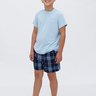 03 pijama curto meia manga masculino azul filho