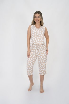 02 pijama capri meia manga feminino bege e branco