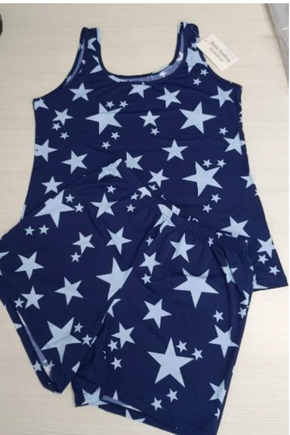 05 pijama curto regata feminino marinho e estrelas