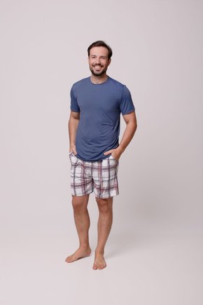 01 pijama curto meia manga xadrez familia pai