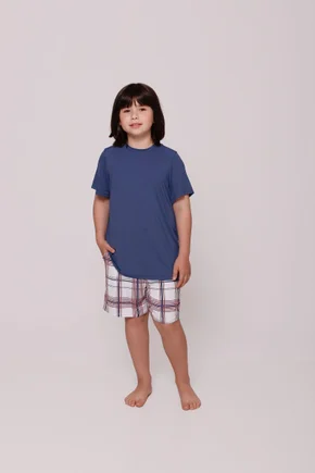 01 pijama curto meia manga xadrez familia filho