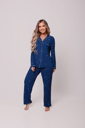 01 pijama longo manga longa americano poa com coracoes
