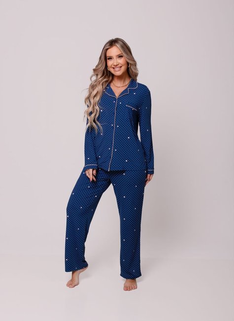 01 pijama longo manga longa americano poa com coracoes