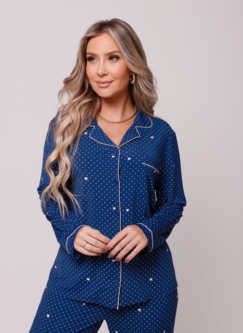 02 pijama longo manga longa americano poa com coracoes