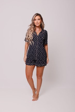 01 pijama curto meia manga americano feminino preto e estelas mae