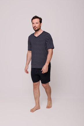 01 pijama curto meia manga masculino listras pretas
