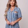 01 pijama curto meia manga americano feminino listras azuis