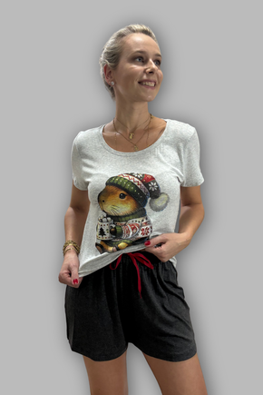 01 pijama curto meia manga mescla capivara mae