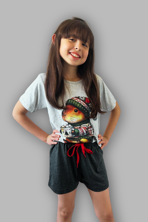 02 pijama curto meia manga mescla capivara filha